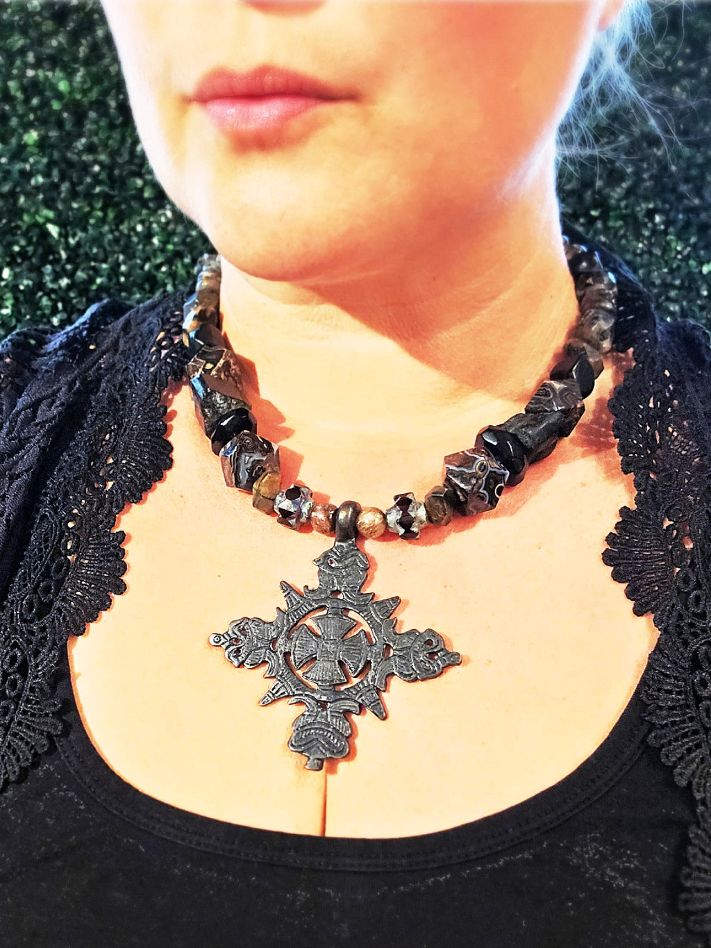 sacred sentinal ethiopian cross talisman necklace