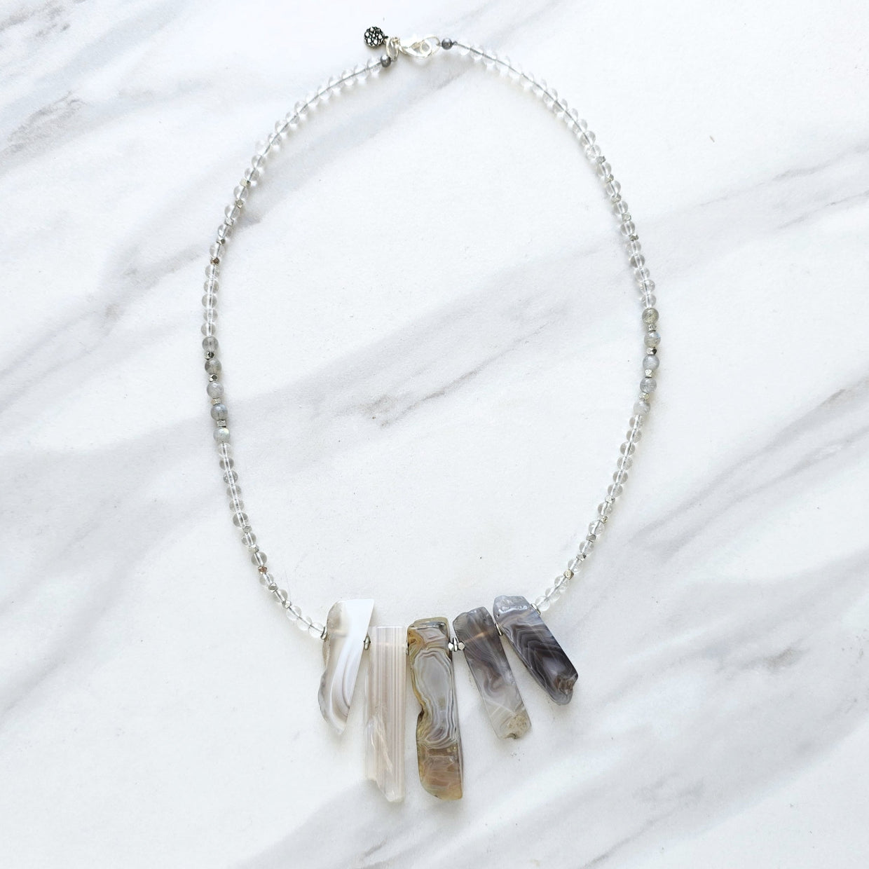 Botswana agate necklace with crystals and labradorite