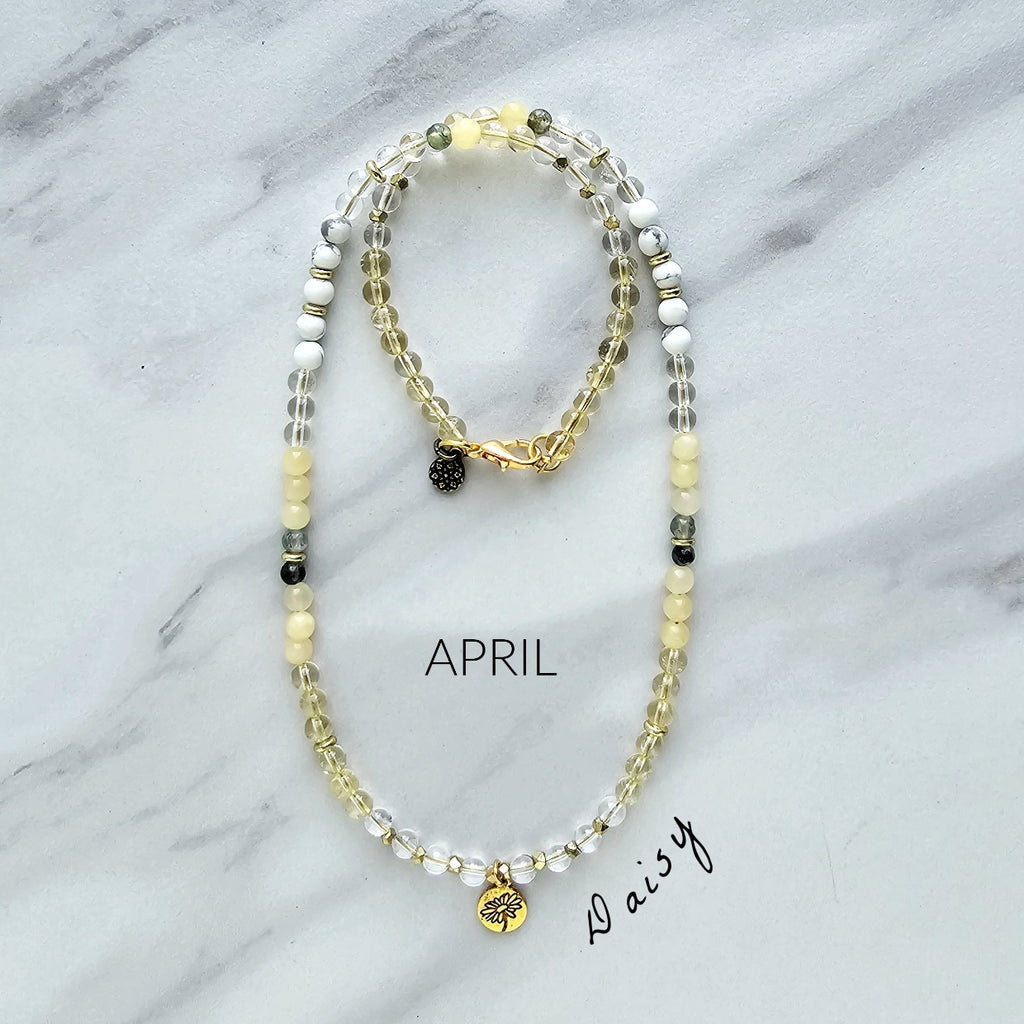 April birth flower necklace daisy moxie malas