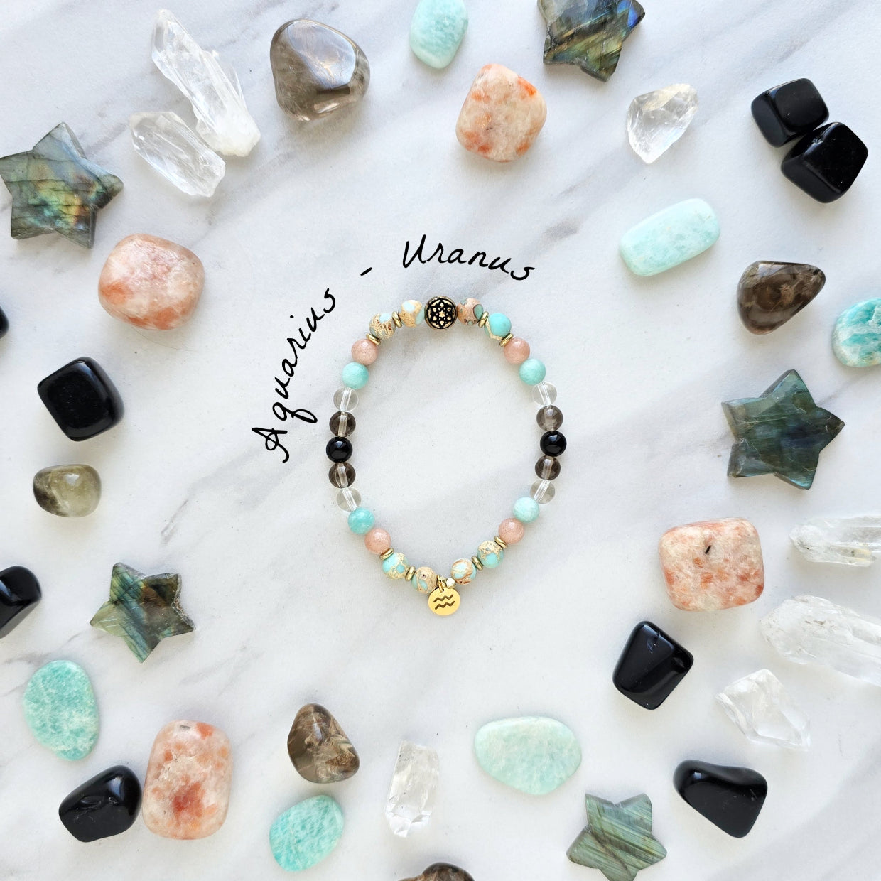 aquarius crystal zodiac bracelet sun moon rising astrology gifts