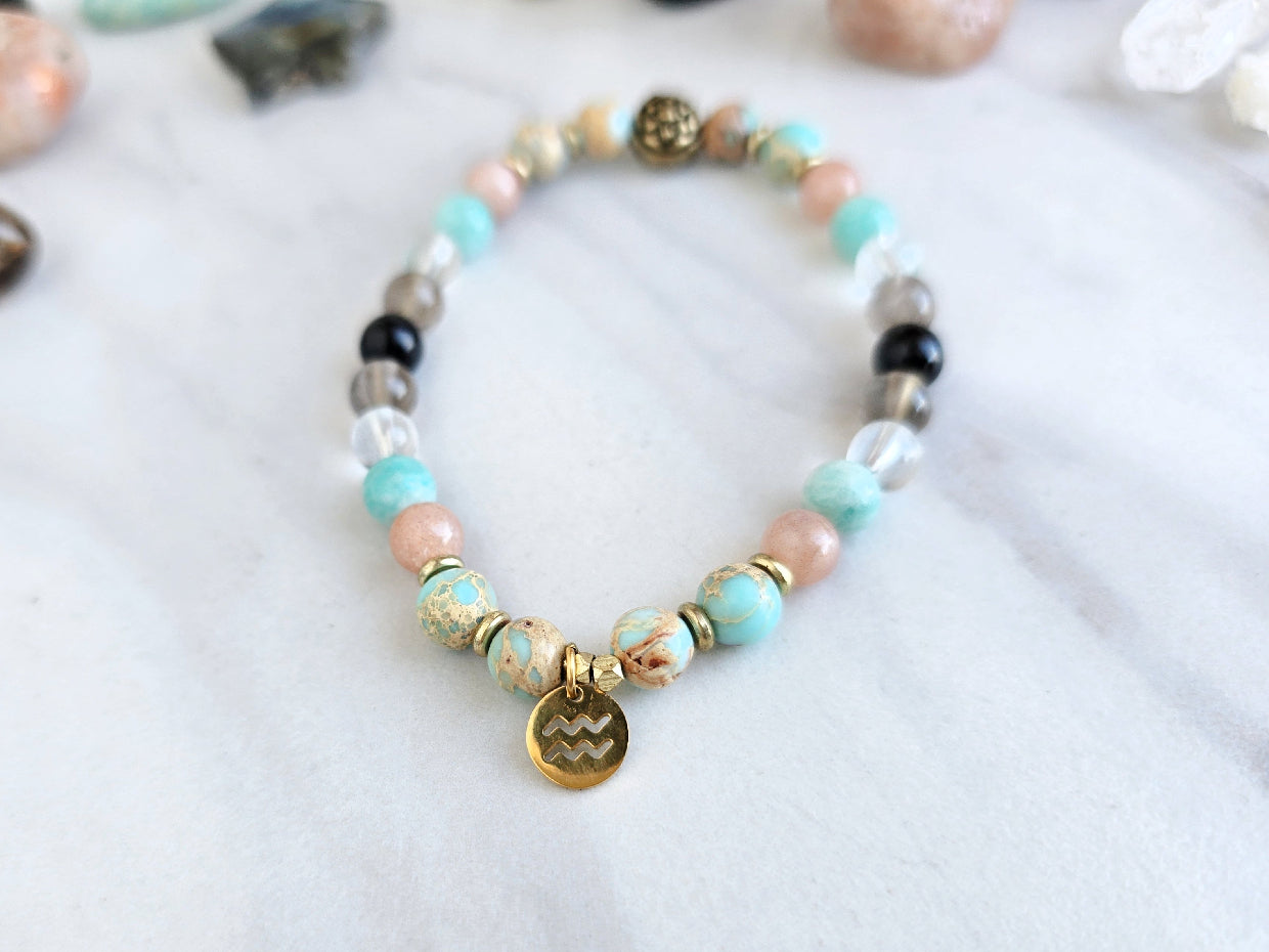 aquarius crystal zodiac bracelet sun moon rising astrology gifts