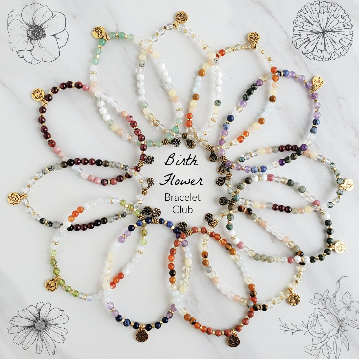 birth flower bracelet club annual membership monthly
