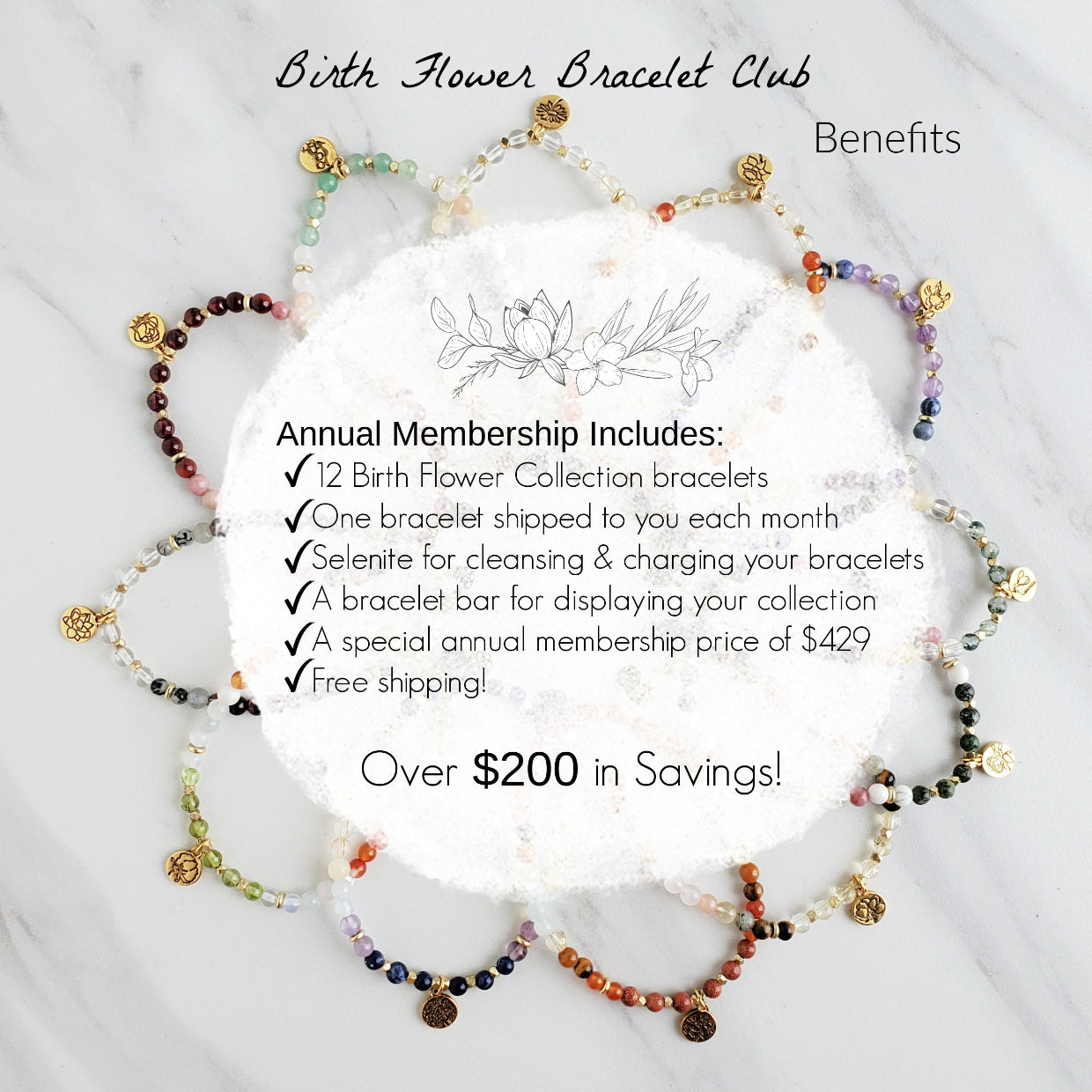 birth flower bracelet club annual membership benefits