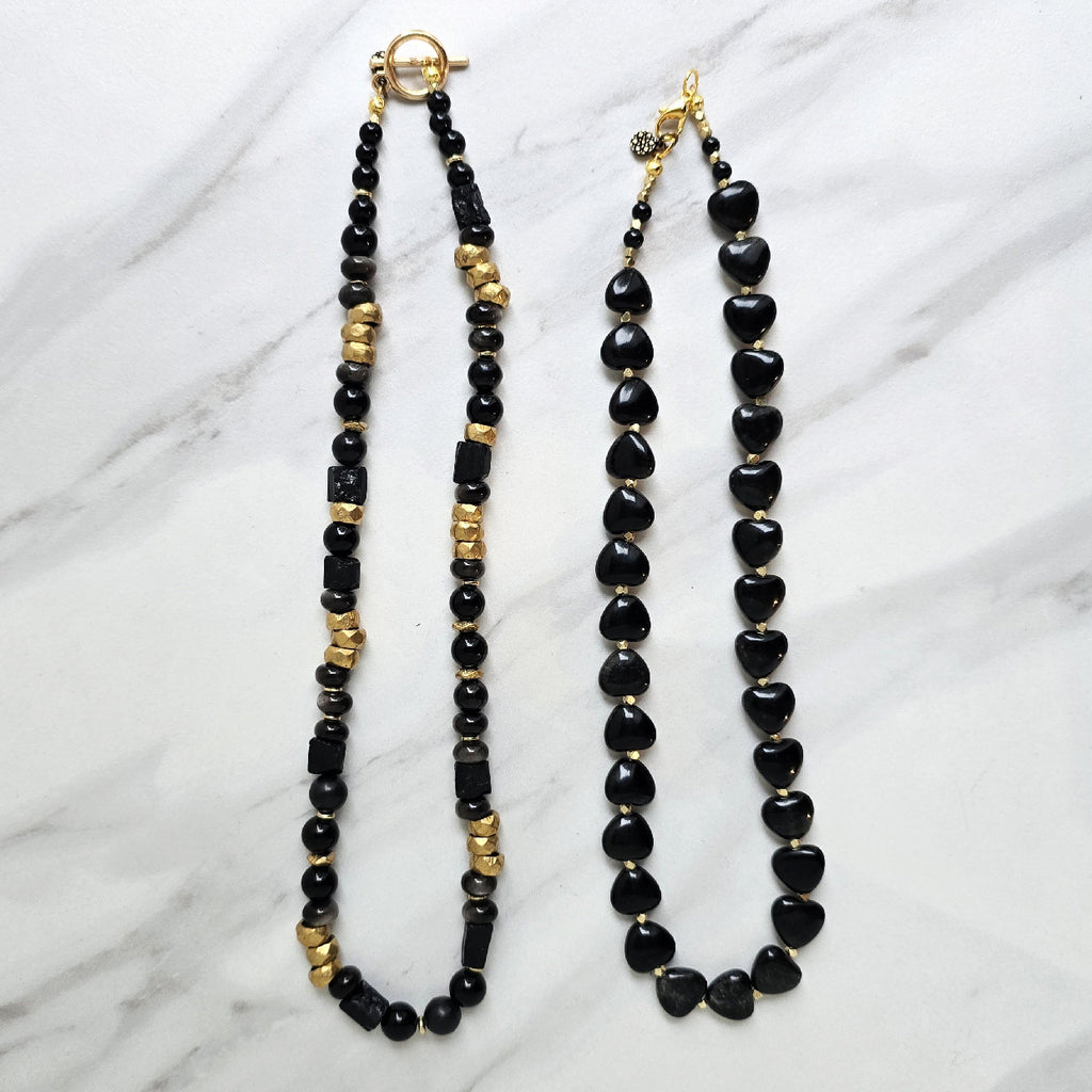 heart keeper and love without fear necklaces black obsidian