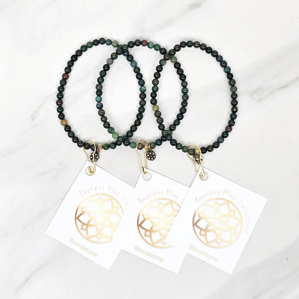 gemstone beaded bracelets on cards with 'Bloodstone Bestie Bundles' text on a white background valentines day galentines gifts