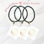 gemstone beaded bracelets on cards with 'Bloodstone Bestie Bundles' text on a white background valentines day galentines gifts