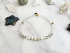 Cindy Kaza and Moxie Malas collaboration connection to spirit bracelet rainbow moonstone, labradorite, prehnite, clear quartz