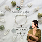 Cindy Kaza and Moxie Malas collaboration connection to spirit bracelet rainbow moonstone, labradorite, prehnite, clear quartz