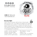 Beaded bracelet surrounded by decorative stones on a white background with 'Duck or Dare' text and brand names. Skelie duck for project fear dakota laden chelsea tanner alex