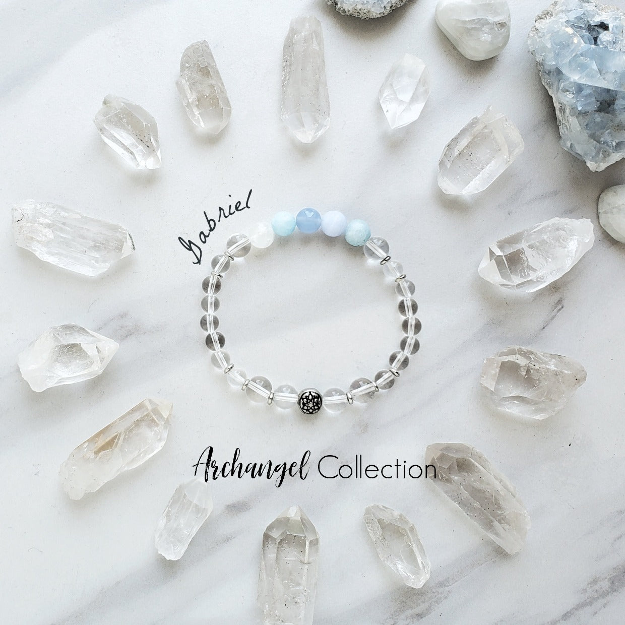 archangel gabriel bracelet moxie malas light blue and clear crystal quartz