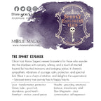 Bracelet with beads on a white surface surrounded by various stones, featuring 'The Spooky Explorer' branding with Aaron Sagers