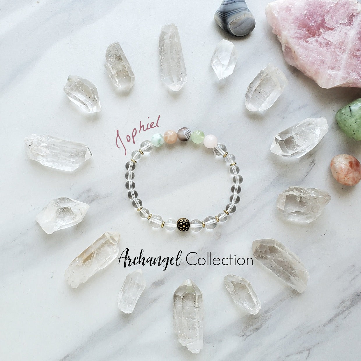 jophiel archangel pastel colors and clear quartz moxie malas bracelet