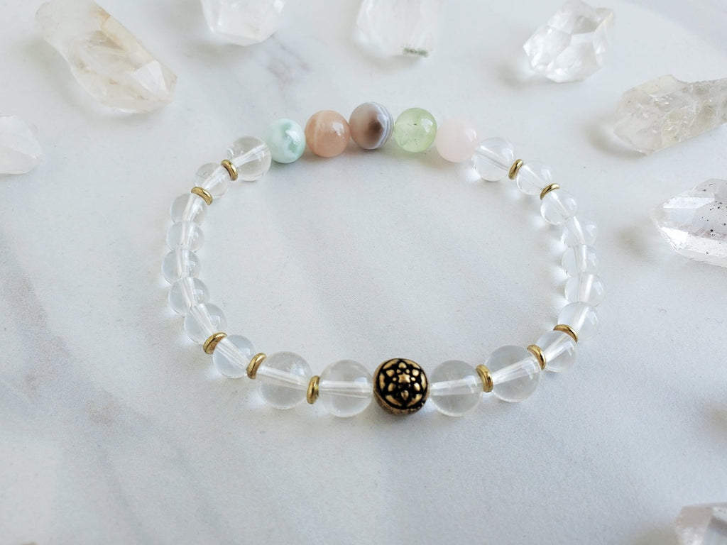 jophiel archangel pastel colors and clear quartz moxie malas bracelet