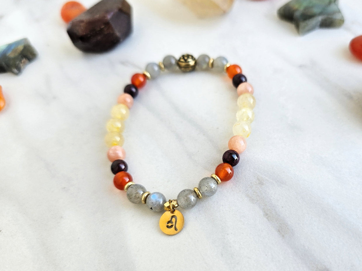leo crystal zodiac bracelet sun moon rising confidence