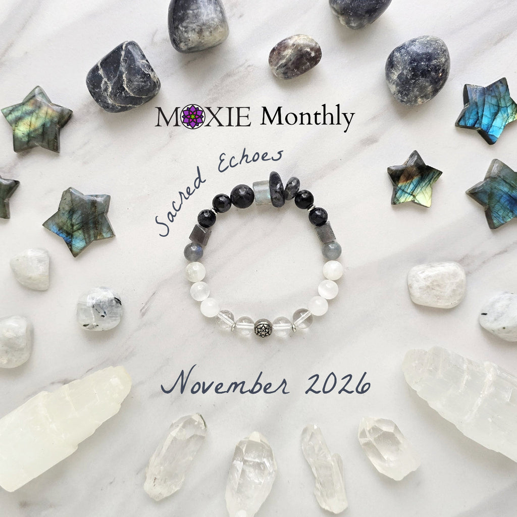 moxie monthly bracelet club sacred echoes november 2026 black white gray labradorite selenite