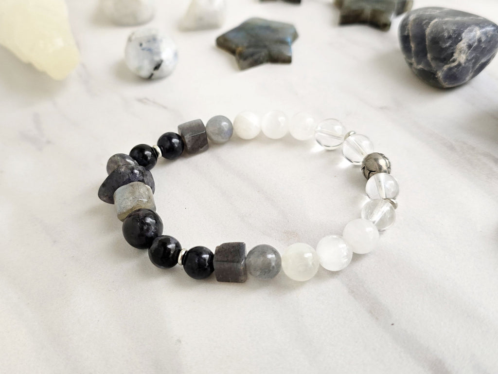 moxie monthly bracelet club sacred echoes november 2026 black white gray labradorite selenite