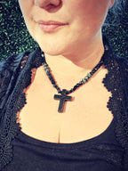 obsidian cross necklace variety of black stones protection strength grounding