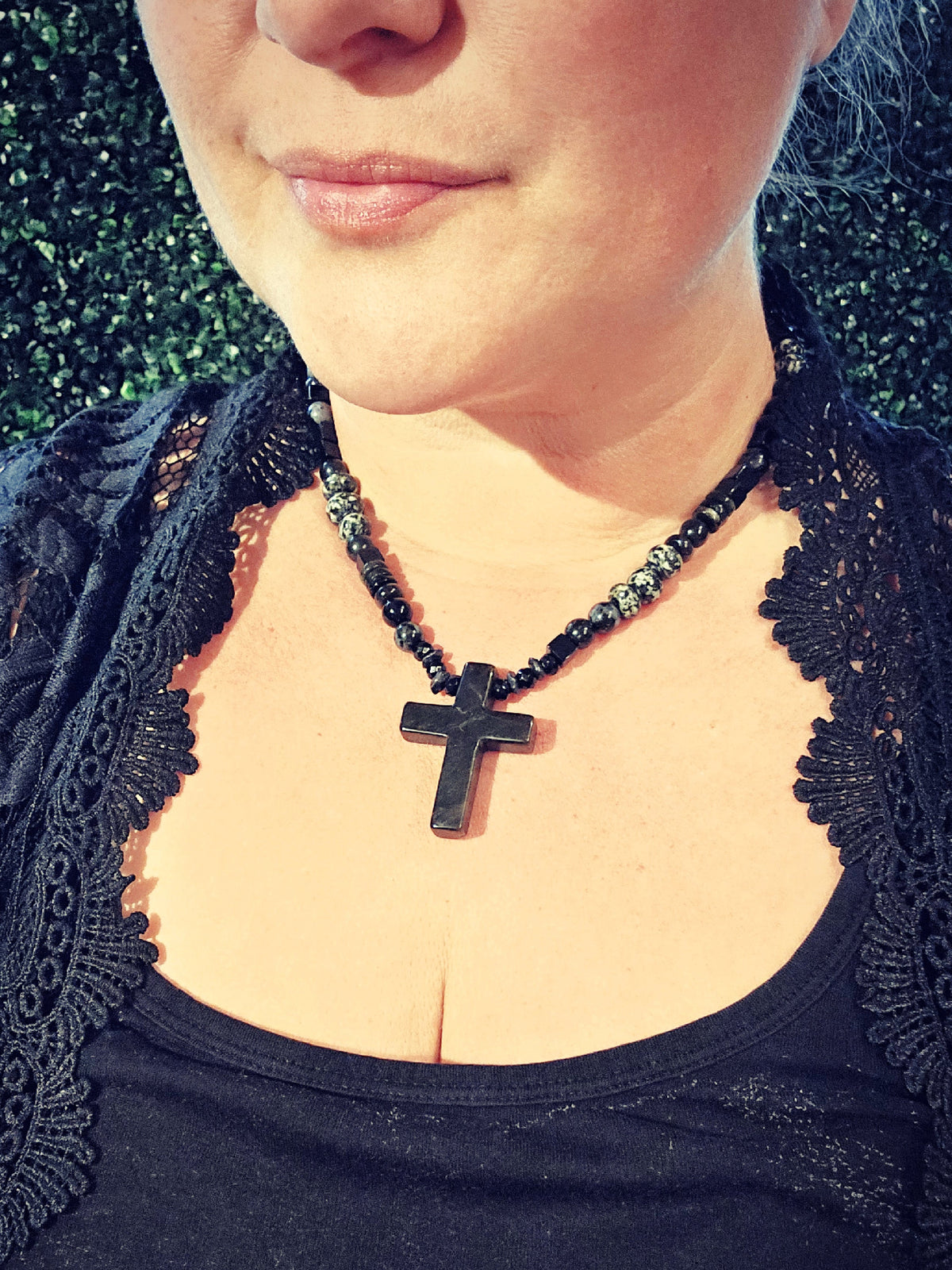 obsidian cross necklace variety of black stones protection strength grounding