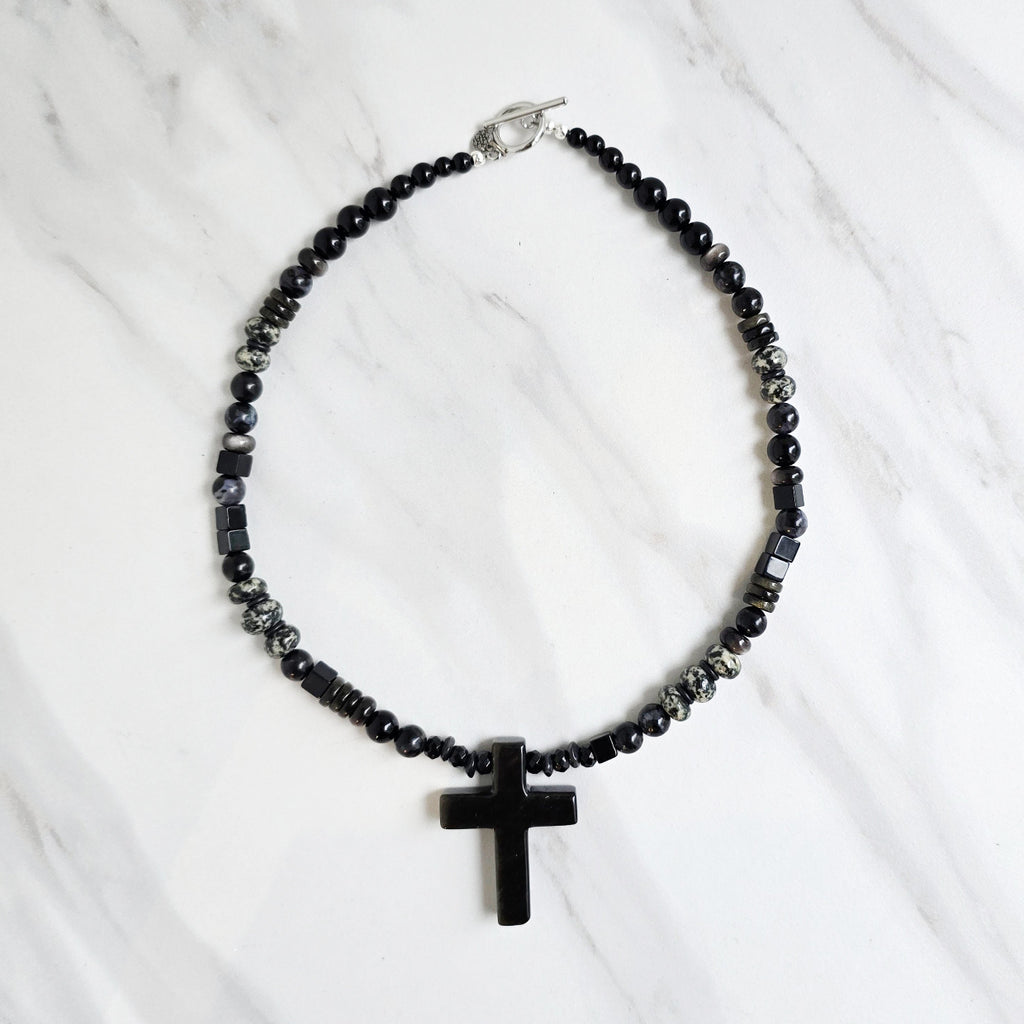 obsidian cross necklace variety of black stones protection strength grounding