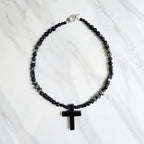 obsidian cross necklace variety of black stones protection strength grounding