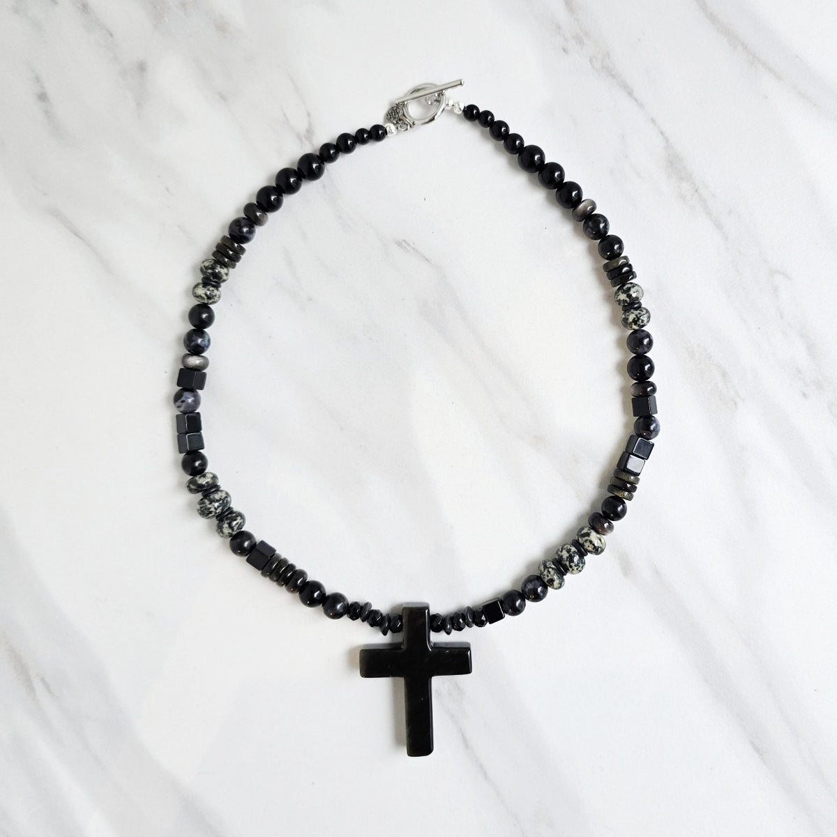 obsidian cross necklace variety of black stones protection strength grounding