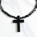 obsidian cross necklace variety of black stones protection strength grounding