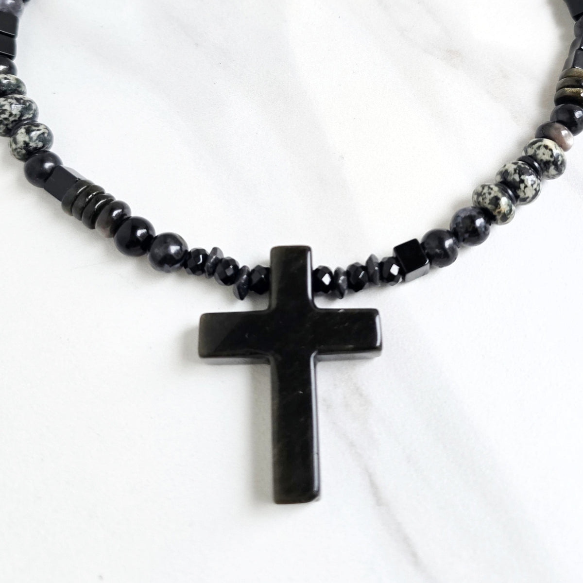 obsidian cross necklace variety of black stones protection strength grounding