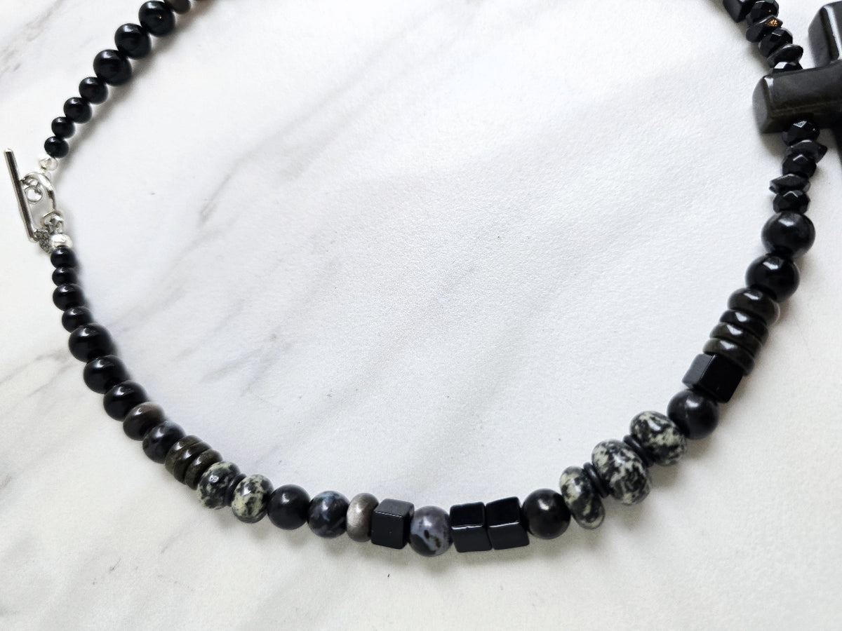 obsidian cross necklace variety of black stones protection strength grounding