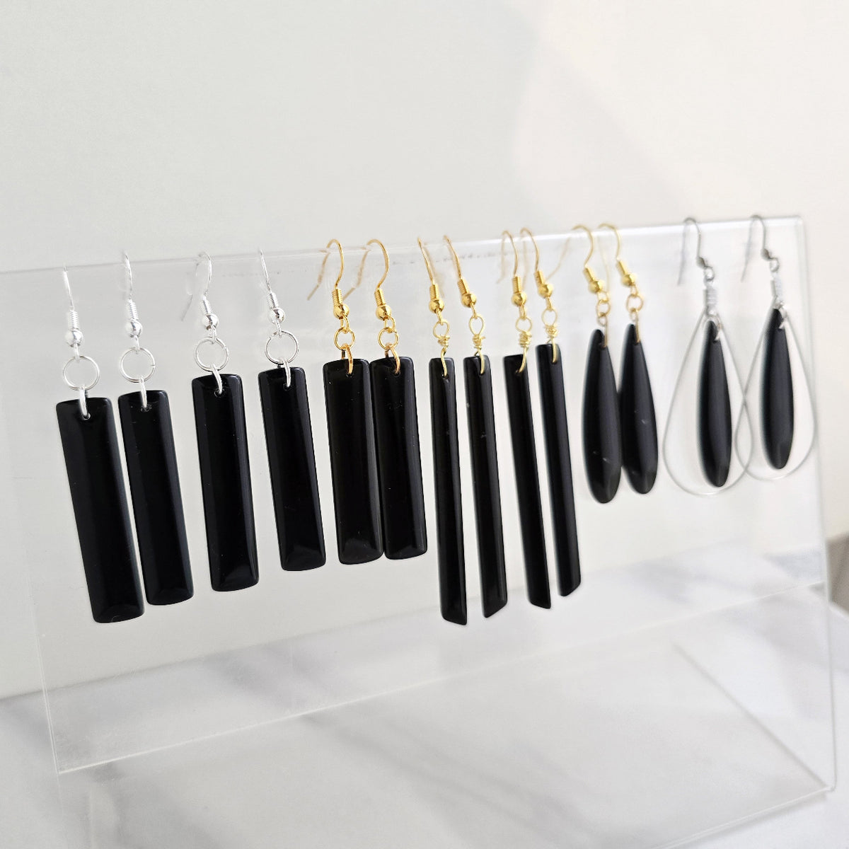 black natural obsidian earrings