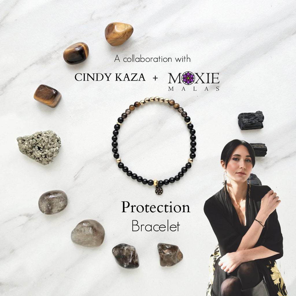 Cindy Kaza and Moxie Malas collabration protection bracelet black tourmaline tiger eye pyrite