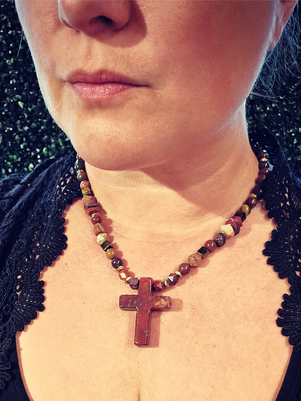 red jasper cross mookaite  necklace garnet tiger eye