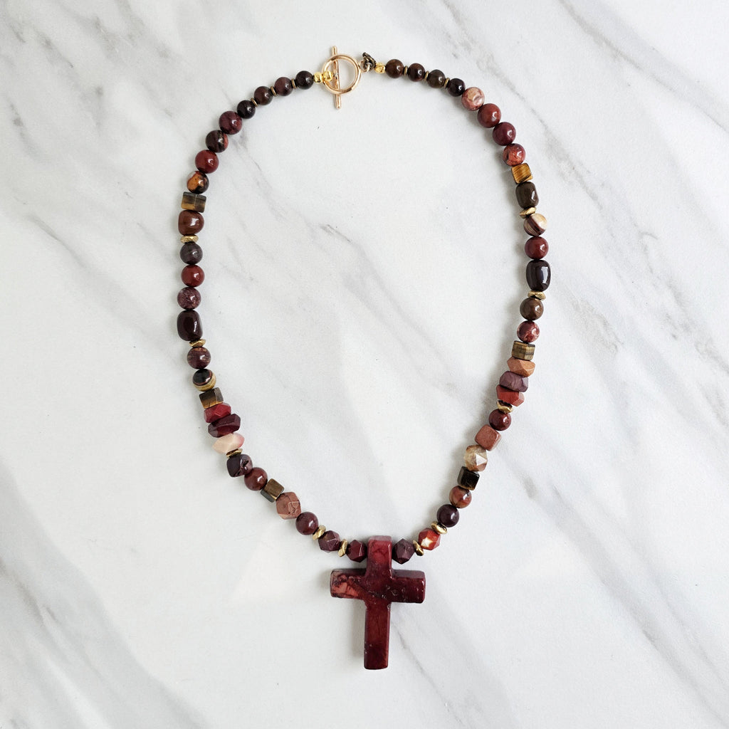 red jasper cross mookaite  necklace garnet tiger eye