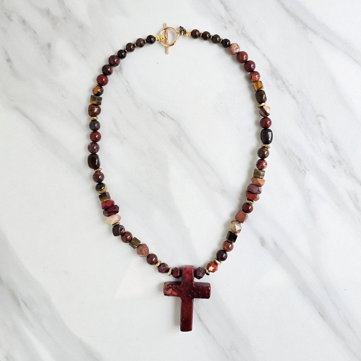 red jasper cross mookaite  necklace garnet tiger eye