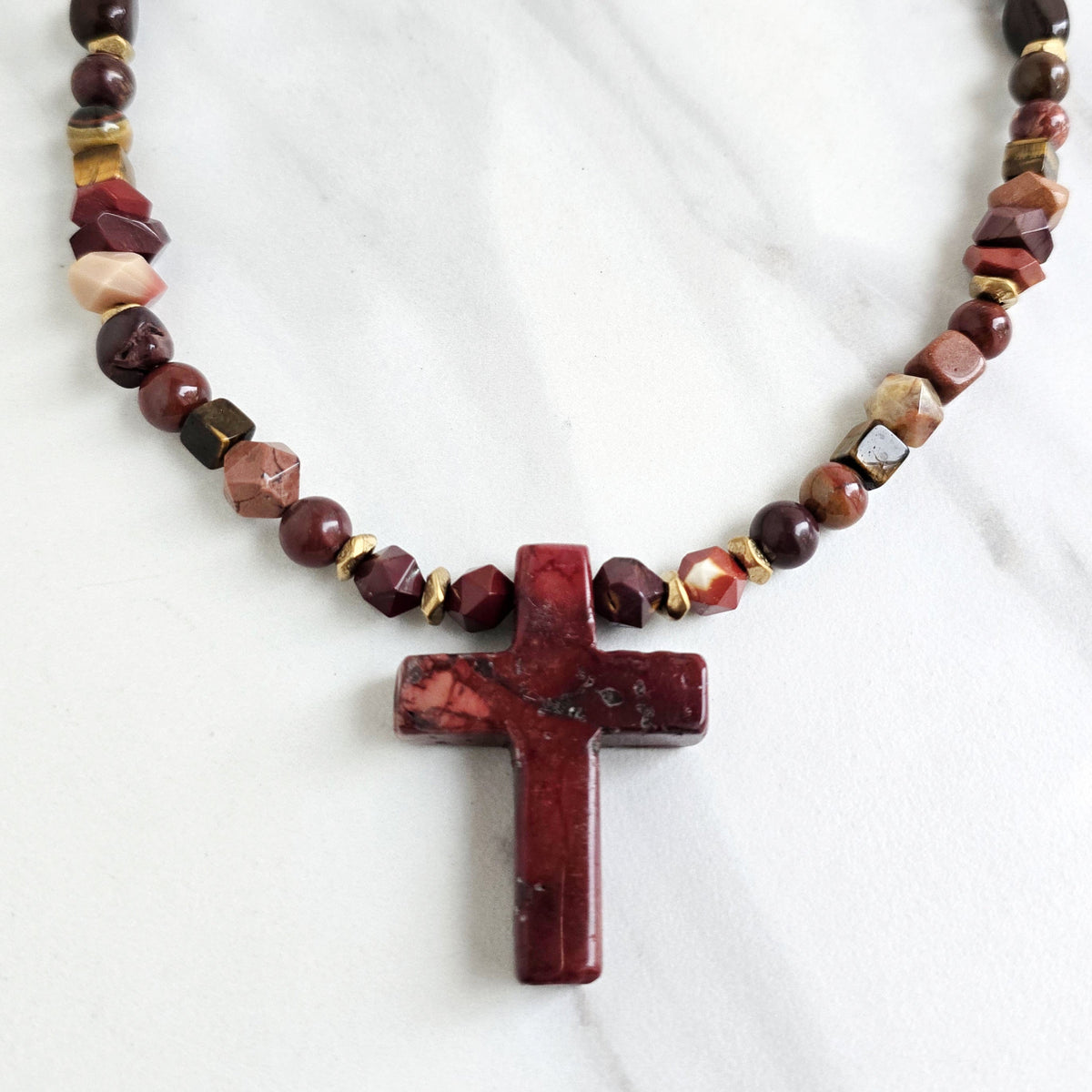 red jasper cross mookaite  necklace garnet tiger eye