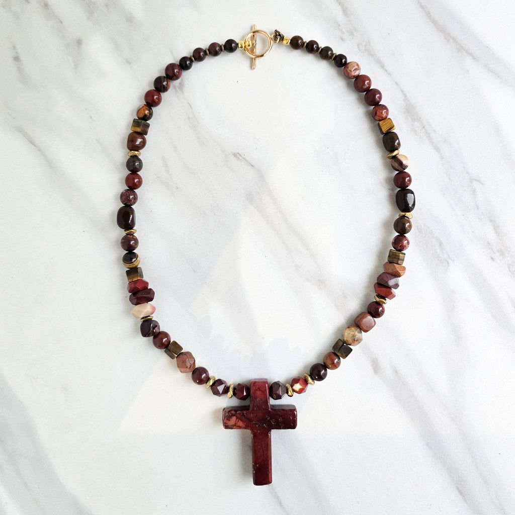red jasper cross mookaite  necklace garnet tiger eye