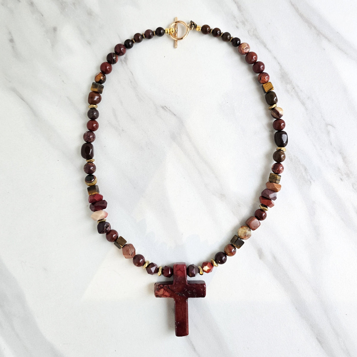 red jasper cross mookaite  necklace garnet tiger eye
