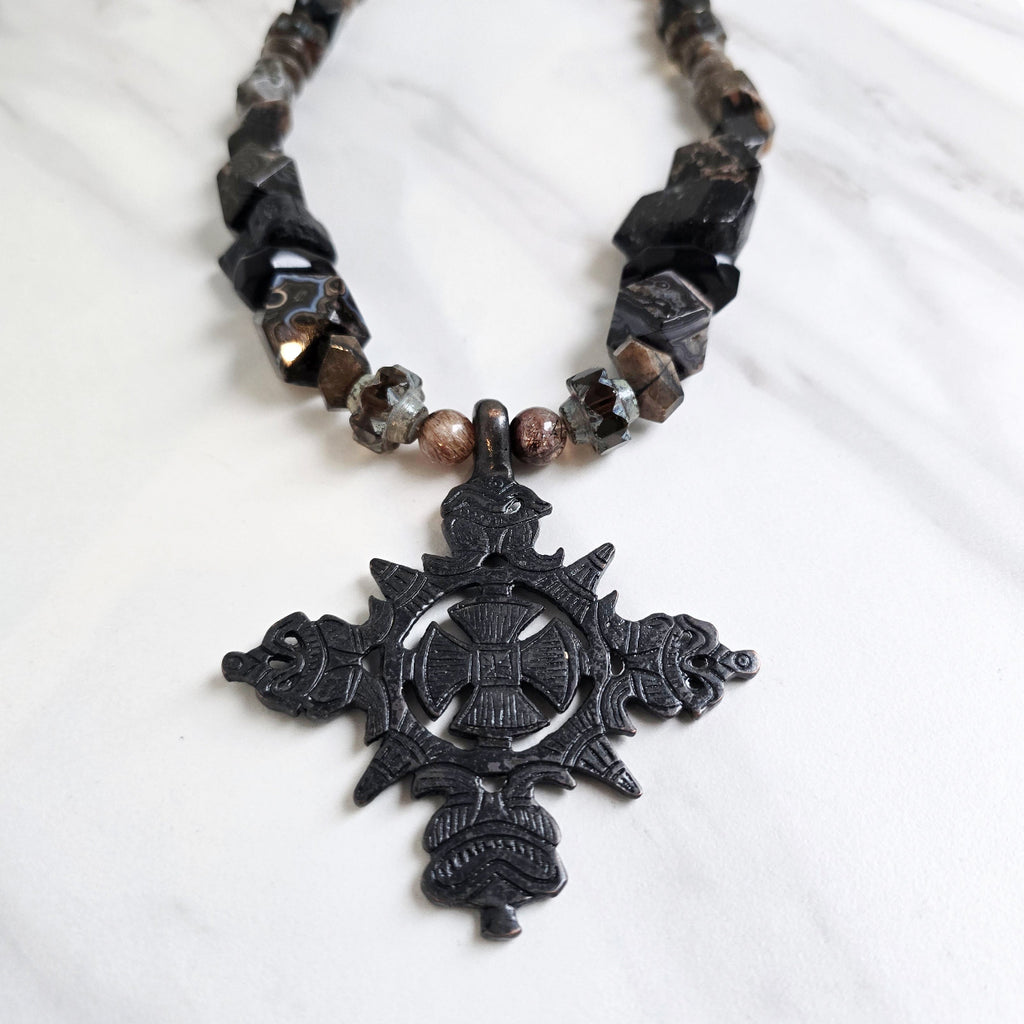 sacred sentinal ethiopian cross talisman necklace