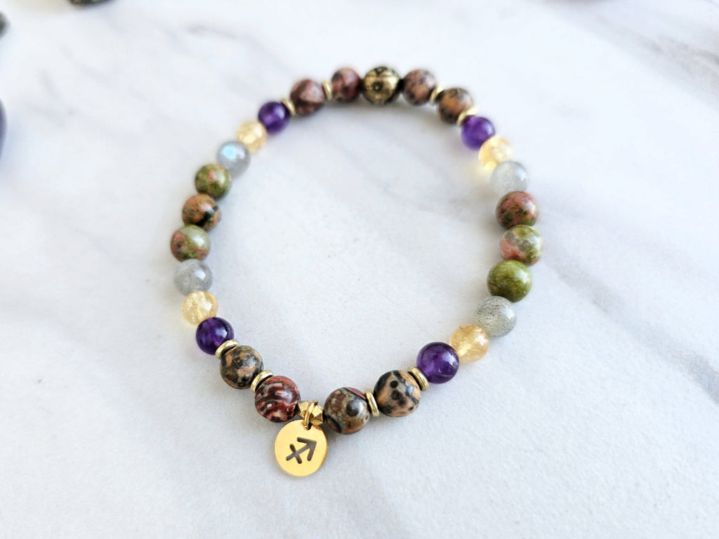 sagittarius crystal zodiac bracelet sun moon rising astrology gifts