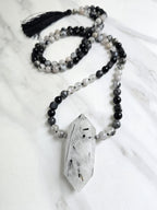 tourmalated quartz and black tourmaline meditation beads mala