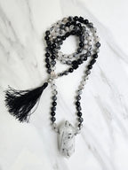 tourmalated quartz and black tourmaline meditation beads mala