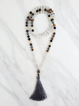 archangel uriel black gold and brown with clear quartz moxie malas mala