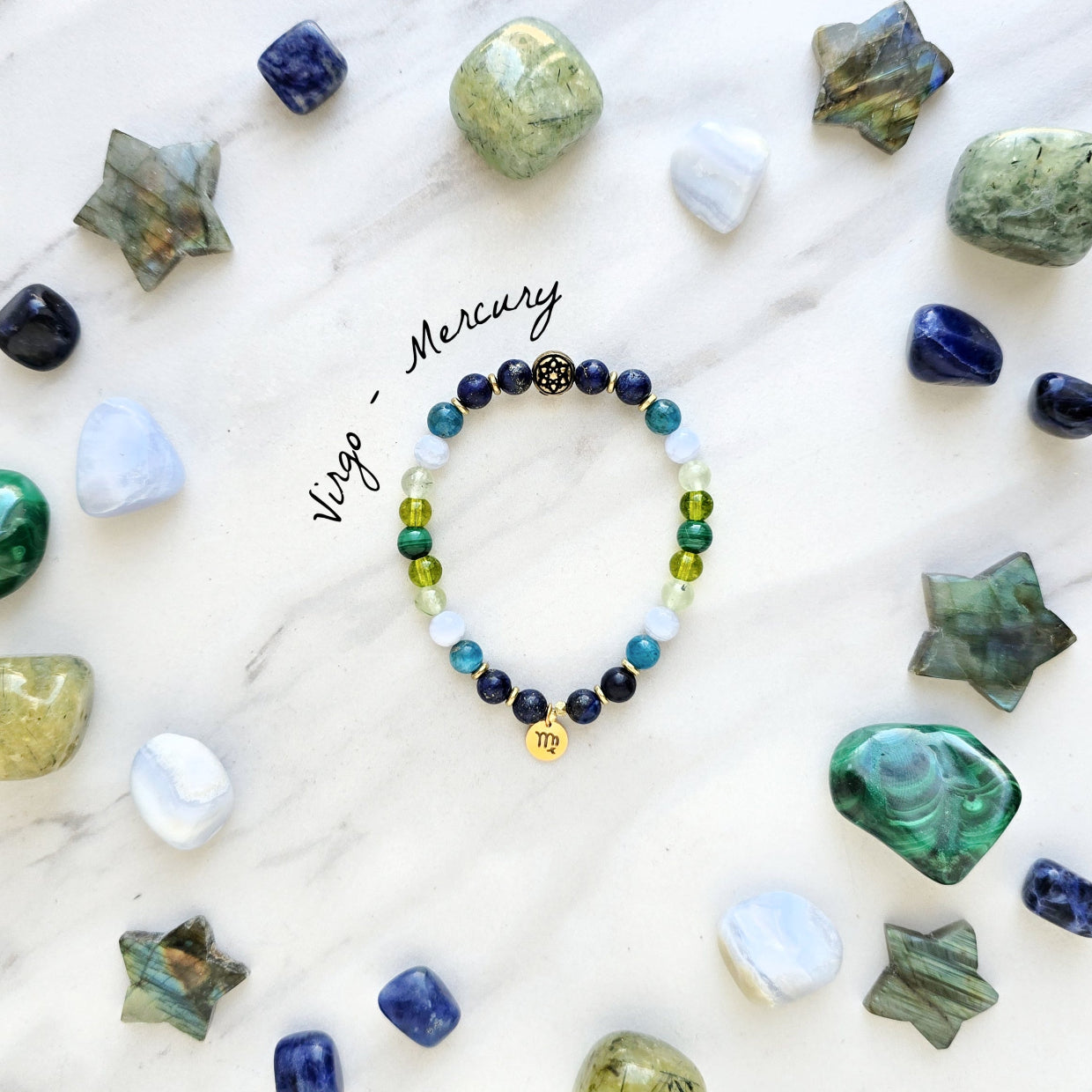 virgo crystal zodiac bracelet sun moon rising earth sign gift
