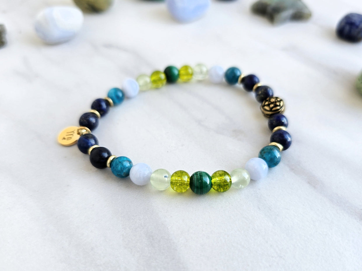 virgo crystal zodiac bracelet sun moon rising earth sign gift