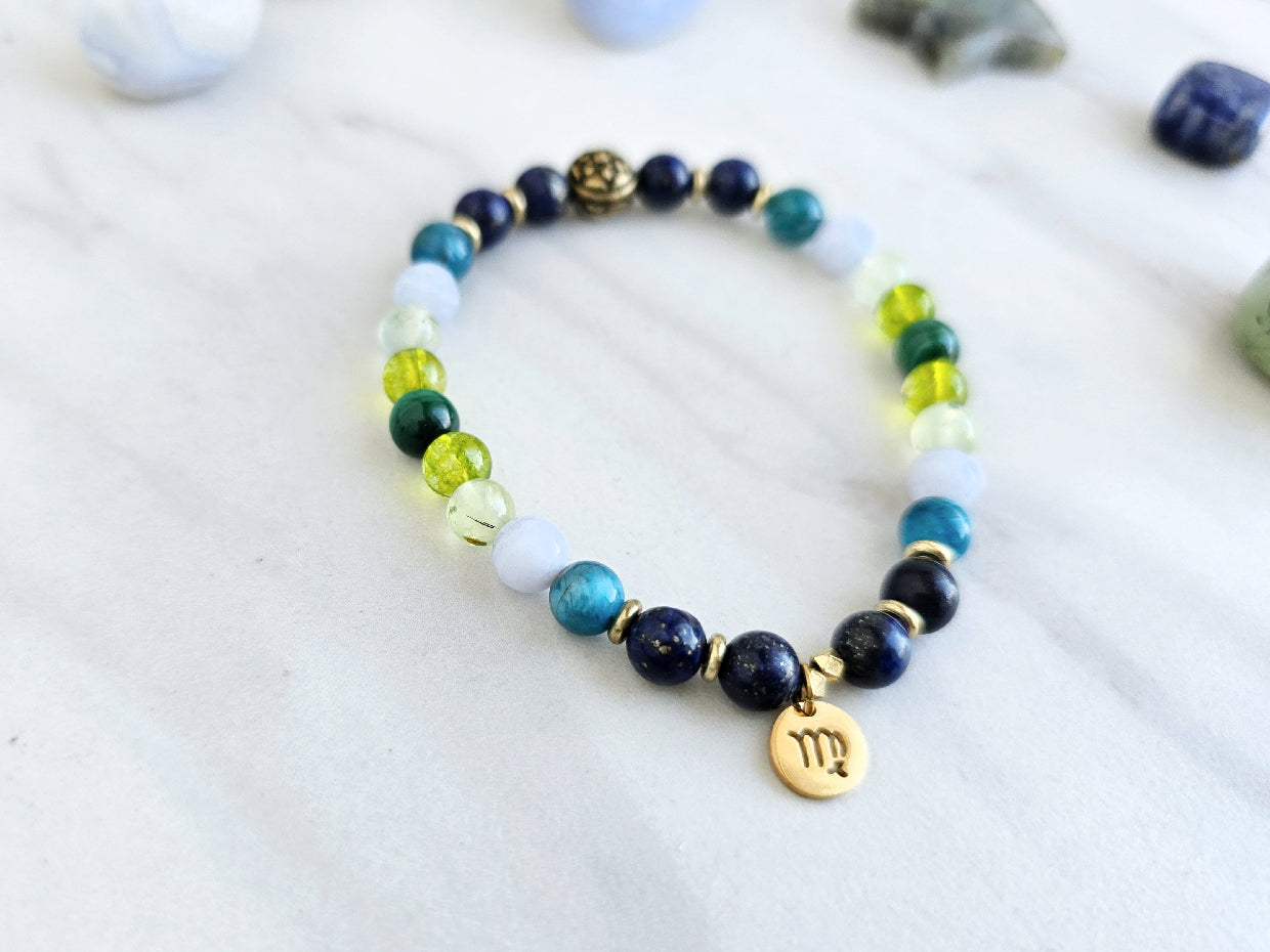 virgo crystal zodiac bracelet sun moon rising earth sign gift