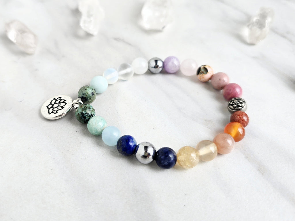 love and lotus tarot strength through the storm bracelet multi color stone and crystal bracelet