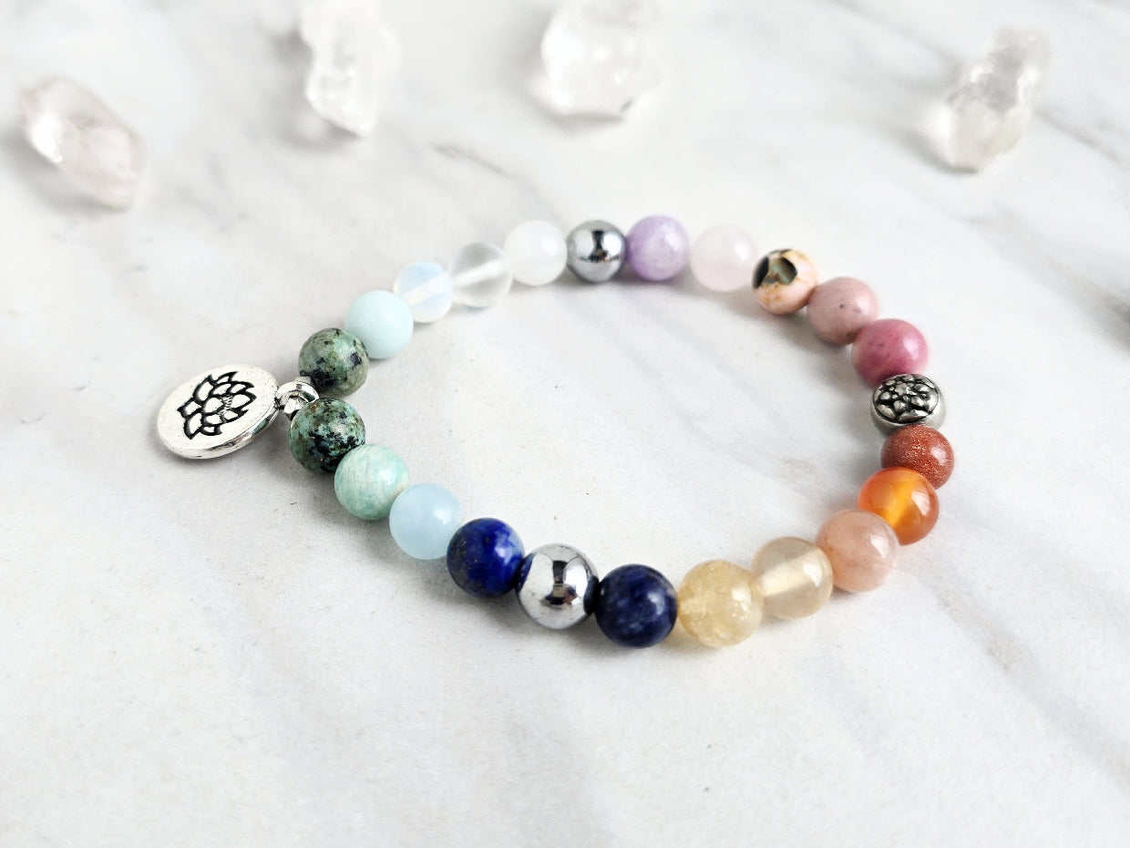 love and lotus tarot strength through the storm bracelet multi color stone and crystal bracelet