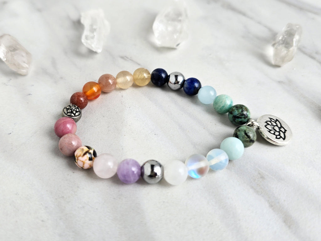 love and lotus tarot strength through the storm bracelet multi color stone and crystal bracelet