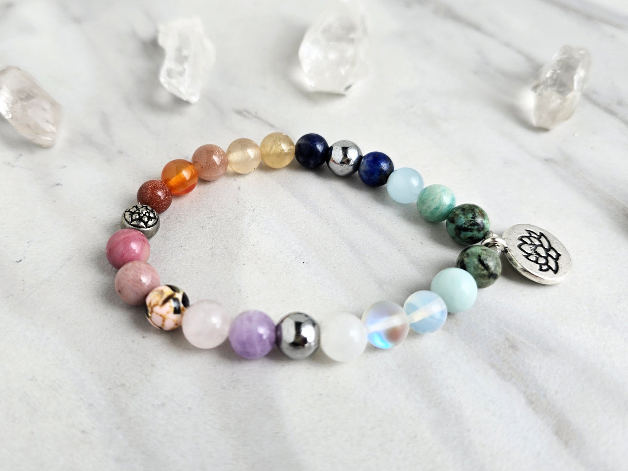 love and lotus tarot strength through the storm bracelet multi color stone and crystal bracelet