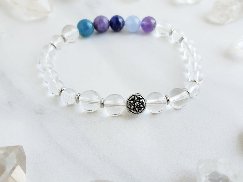 archangel zadkiel purple blue and crystal quartz moxie malas bracelet
