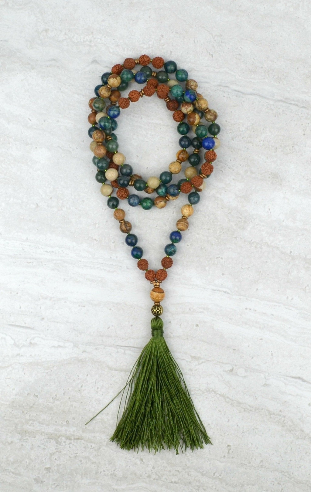 Abundance Men's Intention Mala Moss Agate Azurite Picture Japser
